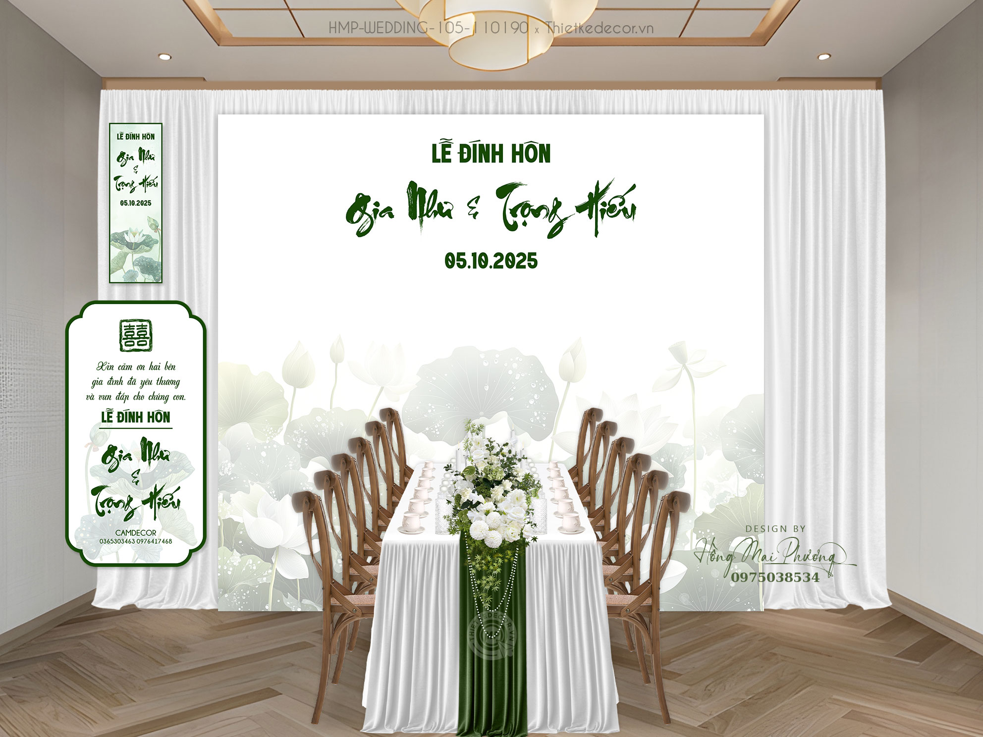 Gia tiên tone xanh lá chủ đề lấy từ cảm hứng hoa sen